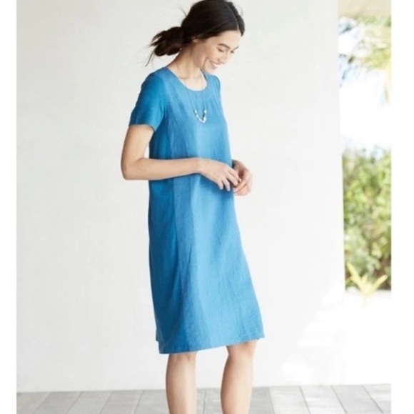 Dresses & Skirts - J.Jill Purejill Linen & Tencel A-Line Dress in Blue Simple Modest Size Large